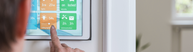 Woman using smart home control screen